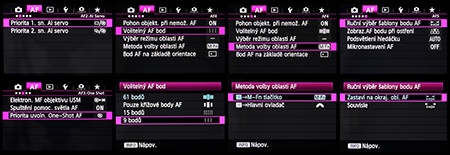 široké možnosti nastavení AF systému II
